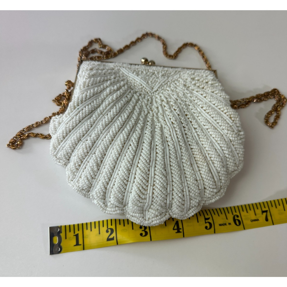 Vintage Walborg Mini Beaded Satin Clamshell Gatsby Purse Gold Color Chain Strap - Picture 11 of 13